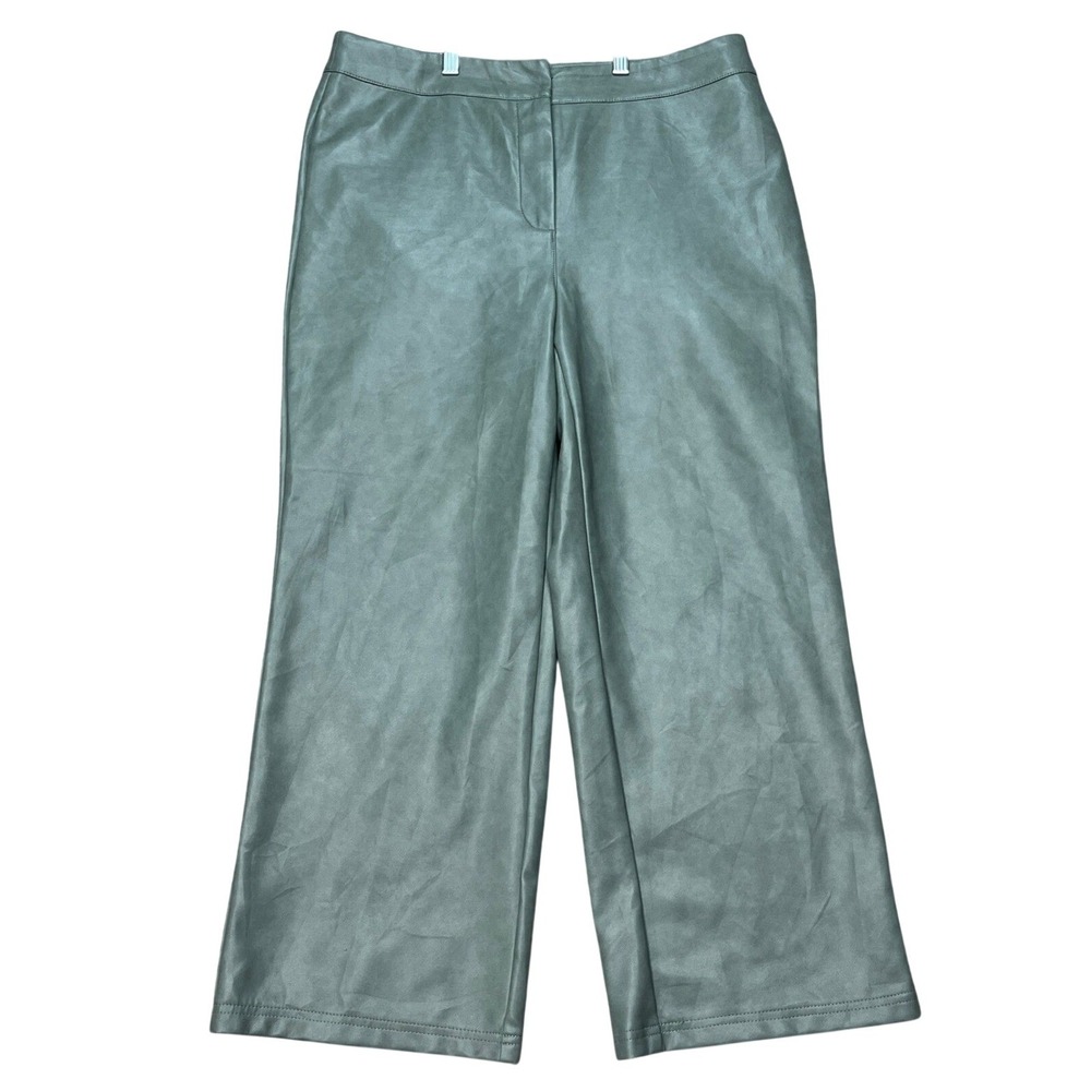 Bagatelle Collection Pants Womens Large Sage Green Wide Leg Faux Leather EUC